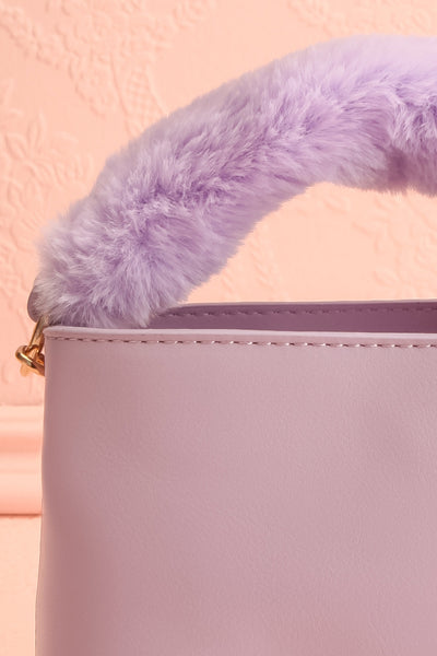 Deliah Lilac Small Handbag w/ Fluffy Handle | Boutique 1861 front close-up