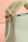 Deliah Mint Small Handbag w/ Fluffy Handle | Boutique 1861 side close-up