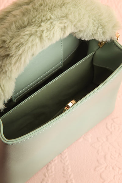 Deliah Mint Small Handbag w/ Fluffy Handle | Boutique 1861 inside  view