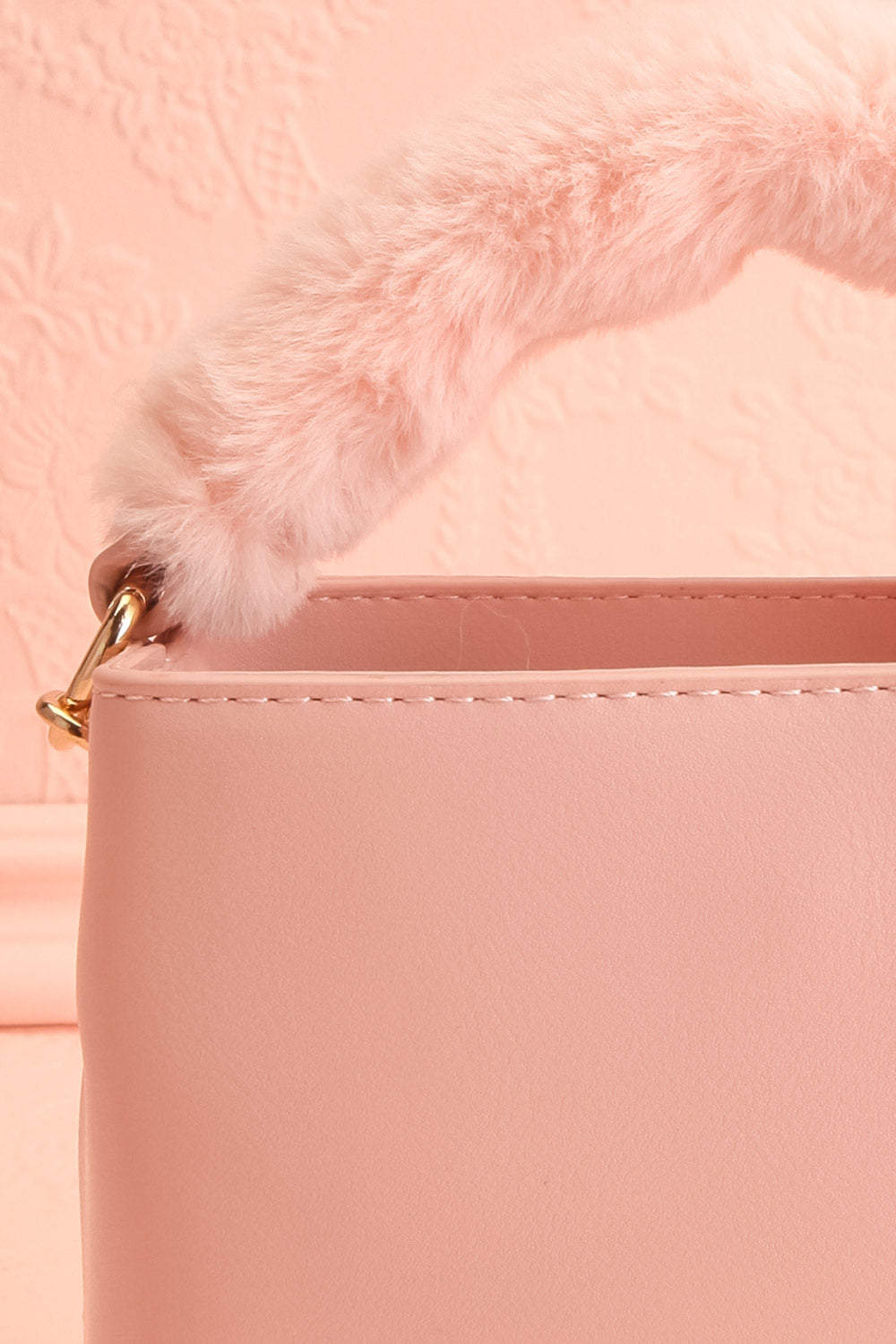 Deliah Pink Small Handbag w/ Fluffy Handle | Boutique 1861 front close-up