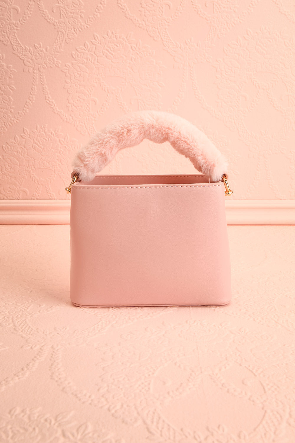 Deliah Pink Small Handbag w/ Fluffy Handle | Boutique 1861 front view