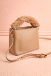 Deliah Taupe Small Handbag w/ Fluffy Handle | Boutique 1861  side view
