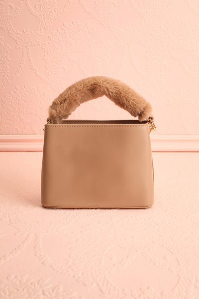 Deliah Taupe Small Handbag w/ Fluffy Handle | Boutique 1861  front view