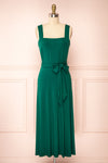Deliciae Green Fitted Dress w/ Fabric Belt | Boutique 1861 front view