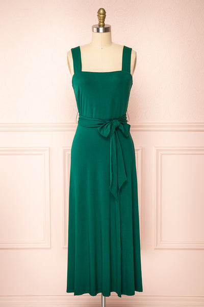 Deliciae Green Fitted Dress w/ Fabric Belt | Boutique 1861 front view