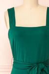 Deliciae Green Fitted Dress w/ Fabric Belt | Boutique 1861 front close-up
