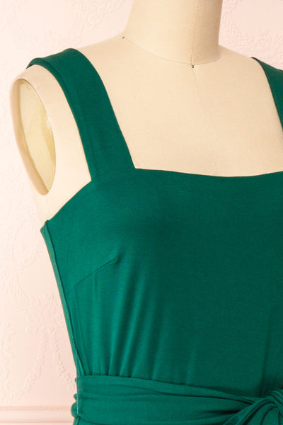 Deliciae Green Fitted Dress w/ Fabric Belt | Boutique 1861 side close-up
