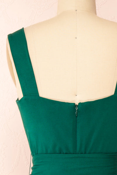 Deliciae Green Fitted Dress w/ Fabric Belt | Boutique 1861 back close-up
