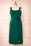 Deliciae Plus Size Green Midi Dress w/ Fabric Belt | Boutique 1861 front view plus