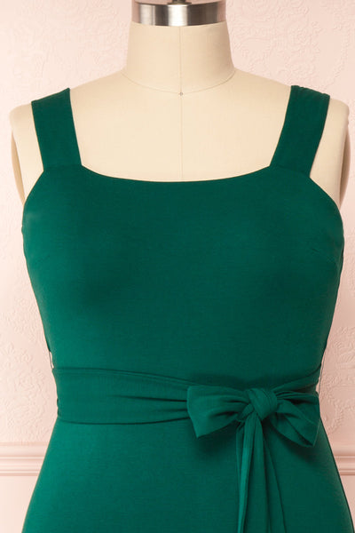 Deliciae Plus Size Green Midi Dress w/ Fabric Belt | Boutique 1861 front close up