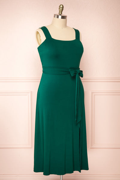 Deliciae Plus Size Green Midi Dress w/ Fabric Belt | Boutique 1861 side view