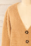 Delitzsch Beige Fuzzy Cropped Cardigan | La petite garçonne front close-up