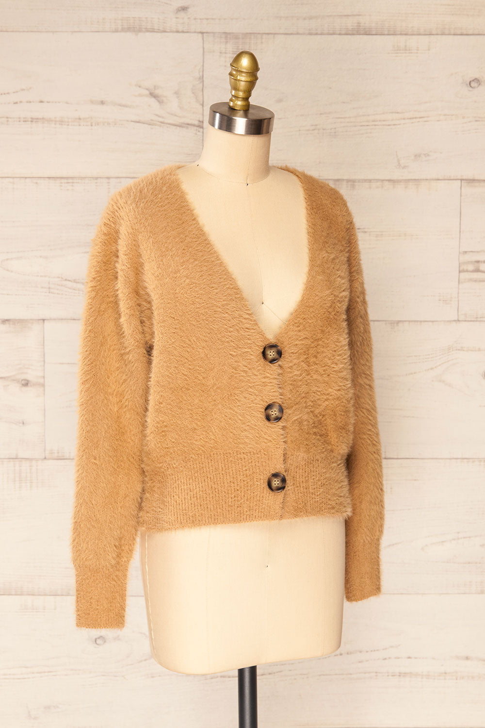 Delitzsch Beige Fuzzy Cropped Cardigan | La petite garçonne side view 