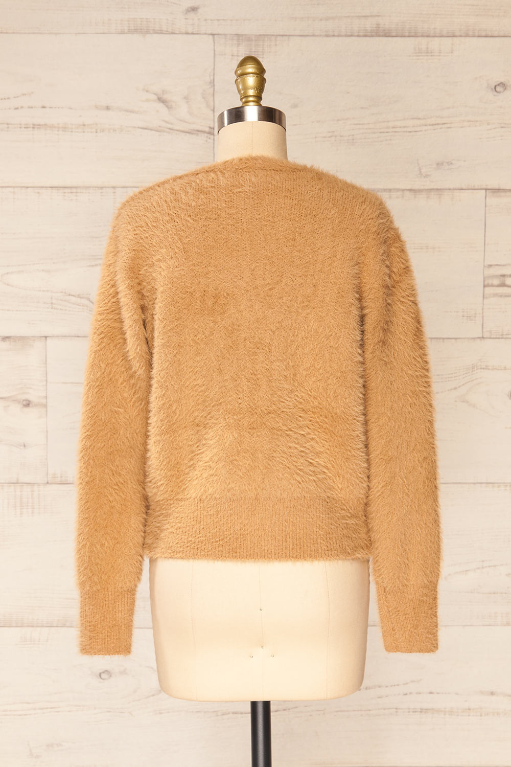 Delitzsch Beige Fuzzy Cropped Cardigan | La petite garçonne back view 