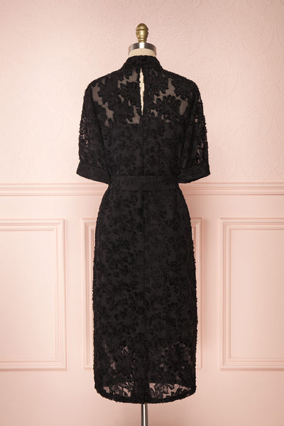 Delwyn Black Textured Pattern Cocktail Dress | BACK VIEW | Boutique 1861