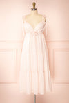 Demelza Pink Tiered Midi Dress w/ Tied Straps | Boutique 1861 front view