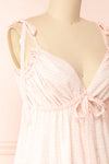 Demelza Pink Tiered Midi Dress w/ Tied Straps | Boutique 1861 side close-up