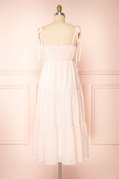 Demelza Pink Tiered Midi Dress w/ Tied Straps | Boutique 1861 back view