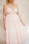 Demelza Pink Tiered Midi Dress w/ Tied Straps | Boutique 1861 model