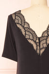 Demie Black Short Sleeve V-Neck Top w/ Lace Neckline | Boutique 1861 back close-up