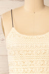 Denver Beige Floral Crochet Short Dress | La petite garçonne front close-up