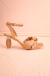 Derella Beige Faux Leather Heeled Sandals | Boutique 1861 side view
