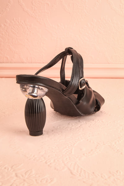 Derella Black Faux Leather Heeled Sandals | La petite garçonne back view