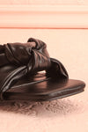 Derella Black Faux Leather Heeled Sandals | La petite garçonne front close-up