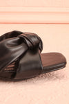 Derella Black Faux Leather Heeled Sandals | La petite garçonne side close-up