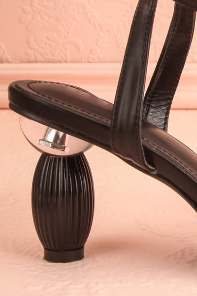 Derella Black Faux Leather Heeled Sandals | La petite garçonne side back close-up