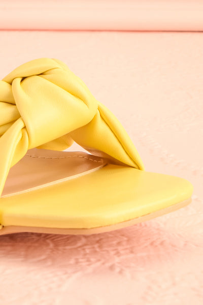 Derella Yellow Faux Leather Heeled Sandals  front close-up