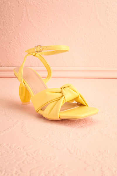 Derella Yellow Faux Leather Heeled Sandals  front view