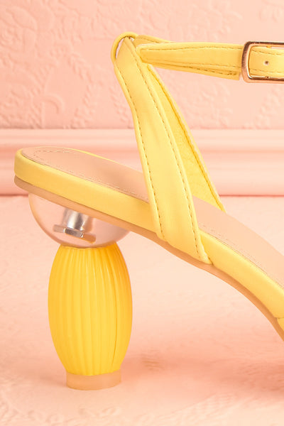 Derella Yellow Faux Leather Heeled Sandals  side close-up