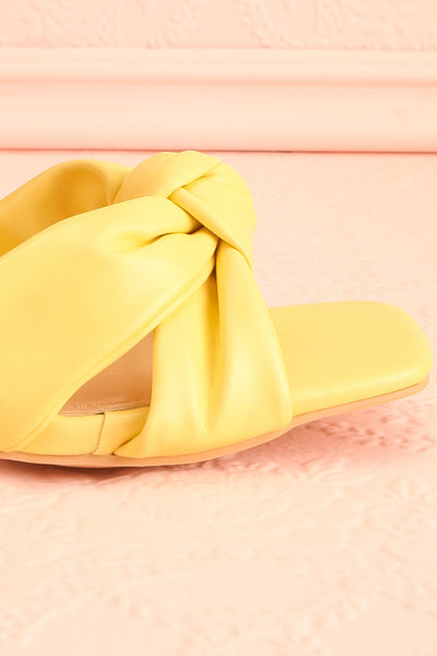 Derella Yellow Faux Leather Heeled Sandals  side front close-up