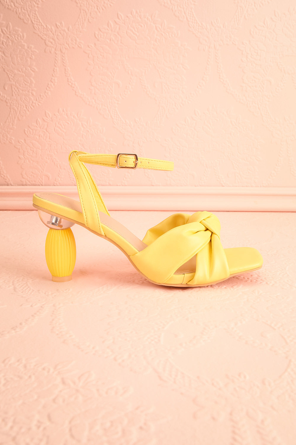 Derella Yellow Faux Leather Heeled Sandals side view