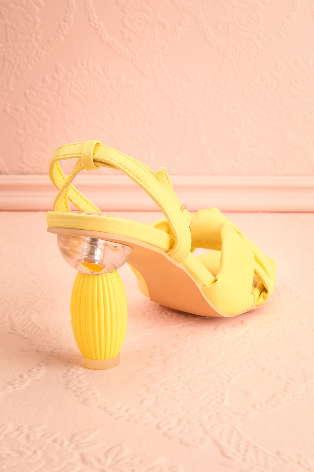 Derella Yellow Faux Leather Heeled Sandals  back view
