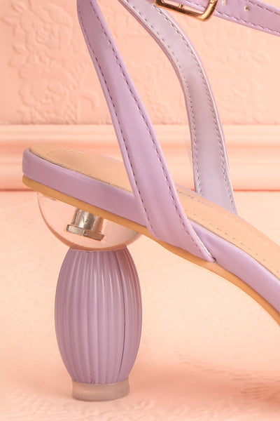 Derella Lilac Faux Leather Heeled Sandals | La petite garçonne side back close-up