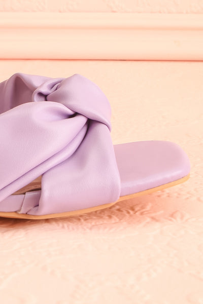 Derella Lilac Faux Leather Heeled Sandals | La petite garçonne side close-up