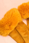 Derra Mustard Yellow Gloves w Faux-Fur Lining & Cuff close-up | Boutique 1861