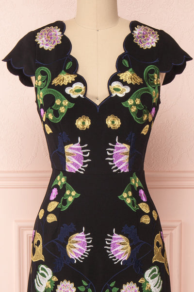 Desdemona Black Floral Embroidered Cocktail Dress | Boutique 1861 2