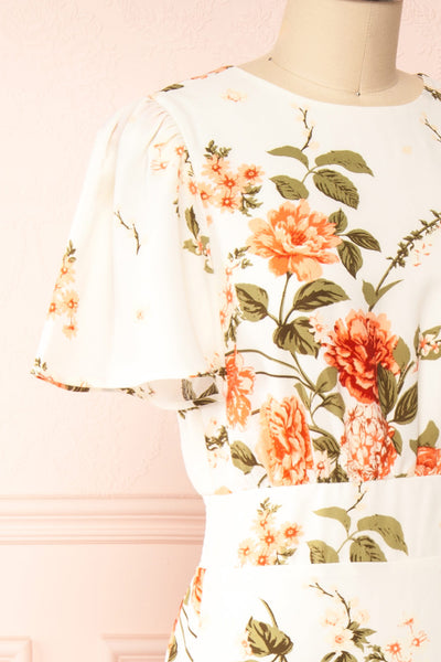 Dezbana Floral Midi Dress w/ Slit | Boutique 1861 side close-up