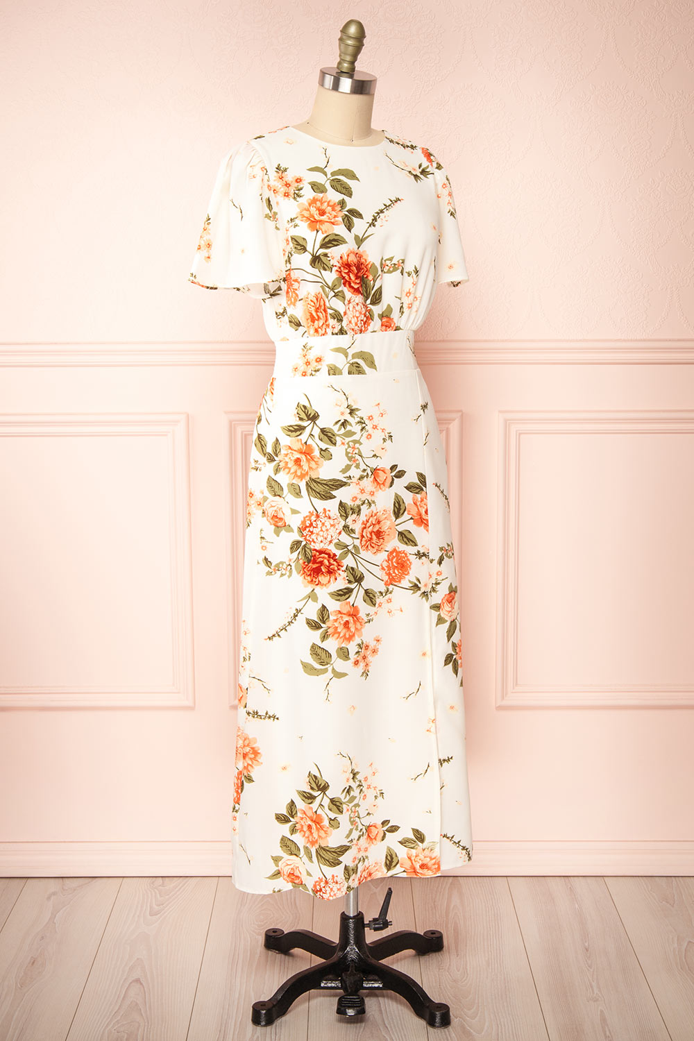 Dezbana Floral Midi Dress w/ Slit | Boutique 1861 side view