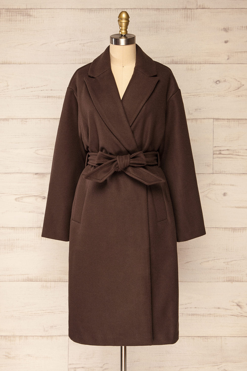 Dhome Brown Felt Trench Coat w/ Belt | La petite garçonne front view