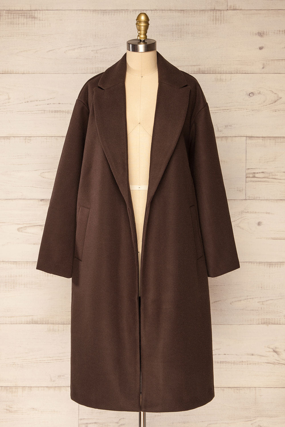 Dhome Brown Felt Trench Coat w/ Belt | La petite garçonne open view