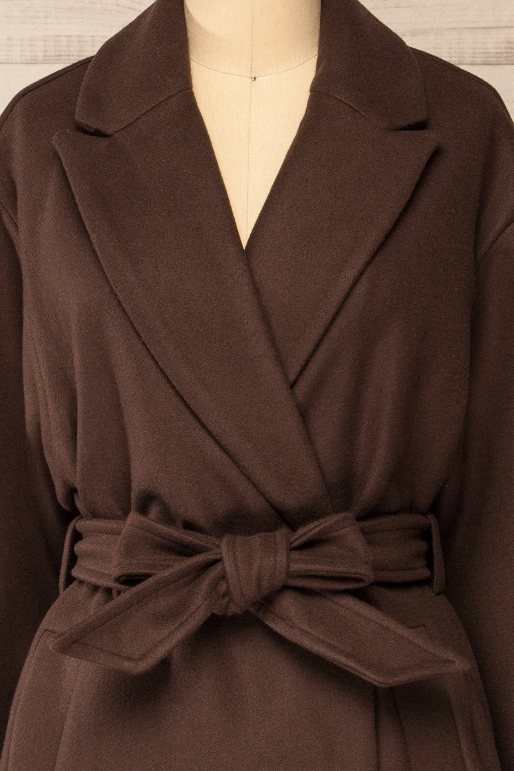 Dhome Brown Felt Trench Coat w/ Belt | La petite garçonne front close-up