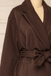 Dhome Brown Felt Trench Coat w/ Belt | La petite garçonne side close-up