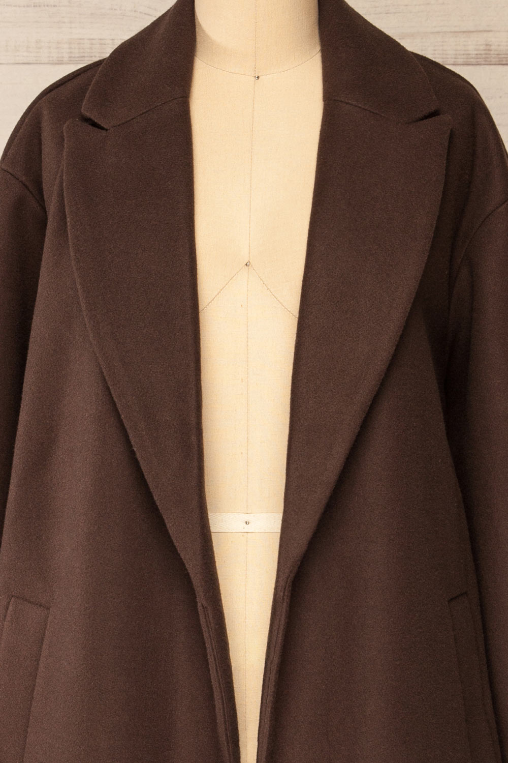 Dhome Brown Felt Trench Coat w/ Belt | La petite garçonne open close-up