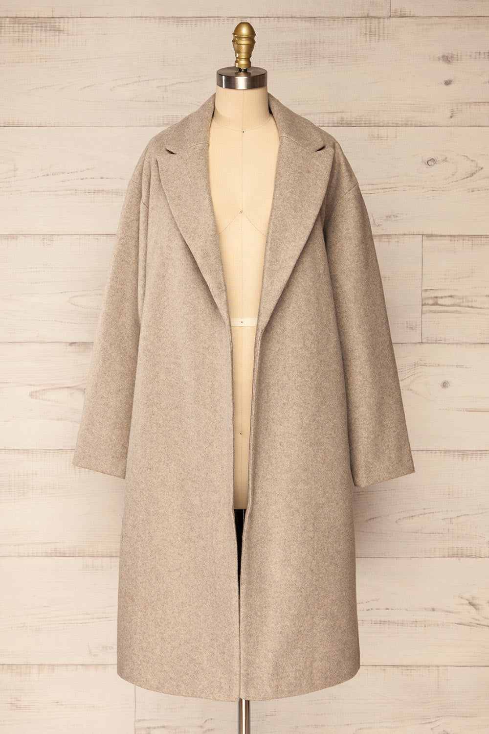 Dhome Taupe Felt Trench Coat w/ Belt | La petite garçonne open view