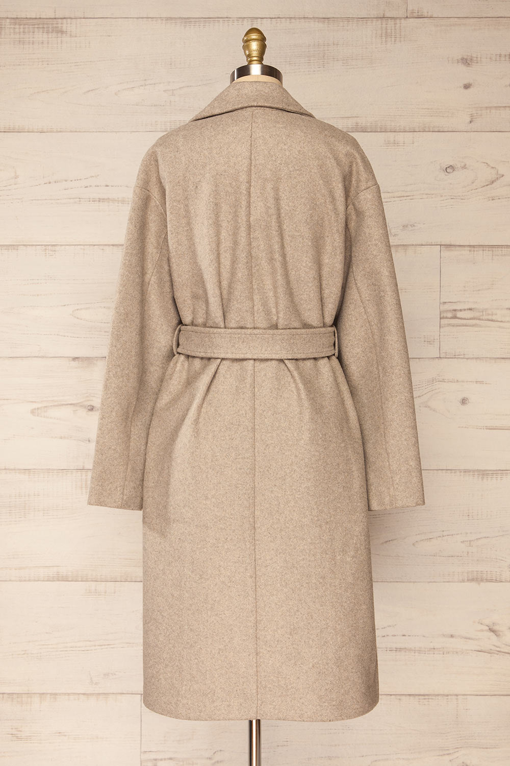 Dhome Taupe Felt Trench Coat w/ Belt | La petite garçonne back view