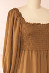 Diatou Caramel Tiered Midi Dress w/ Square Neckline | Boutique 1861 side view